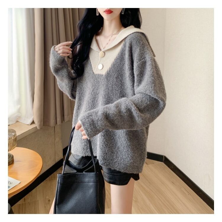 【tops】配色ニットセーター　M18490