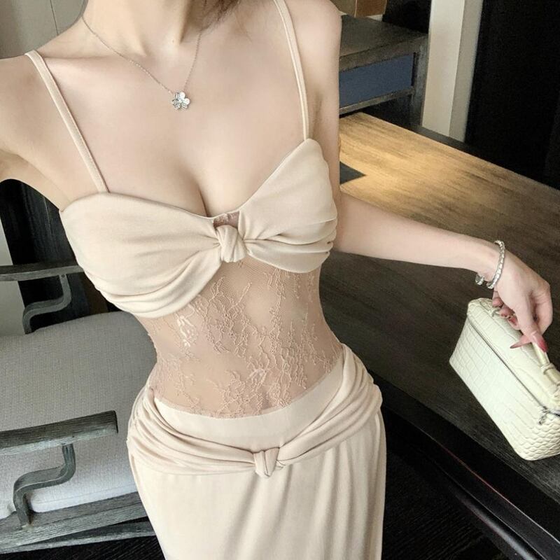 【dress】レースドッキングロングキャミワンピース Q8187