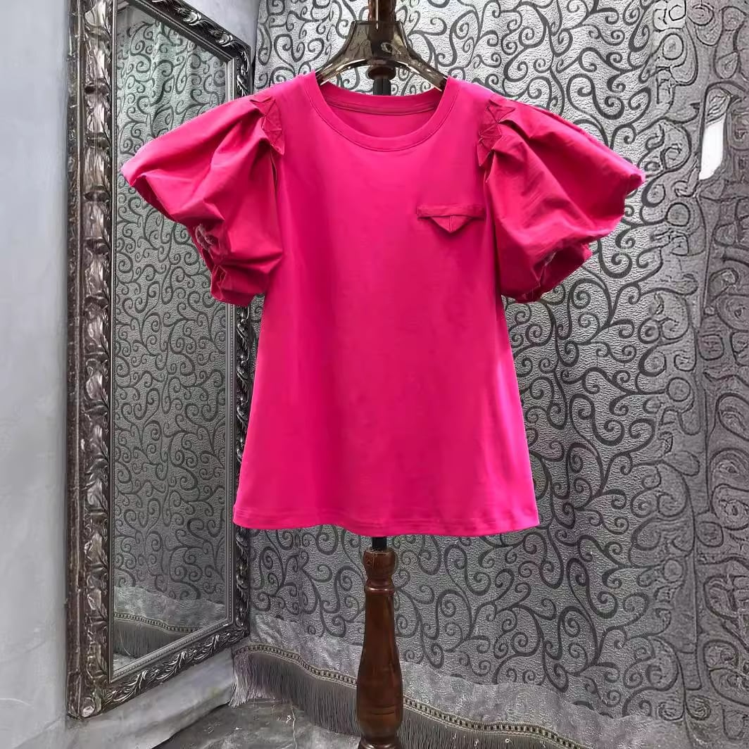 【tops】4色半袖パフ袖ＴシャツF7297