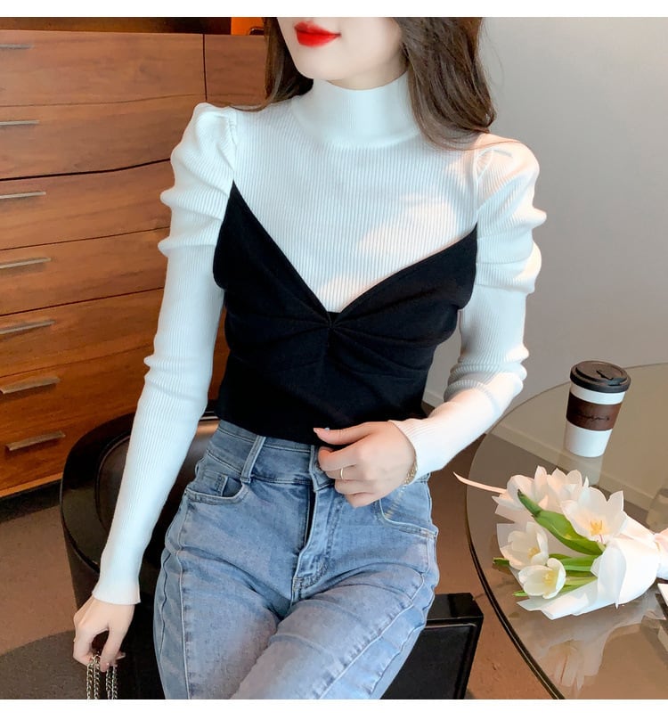 【tops】ドッキングニットトップス　M18855