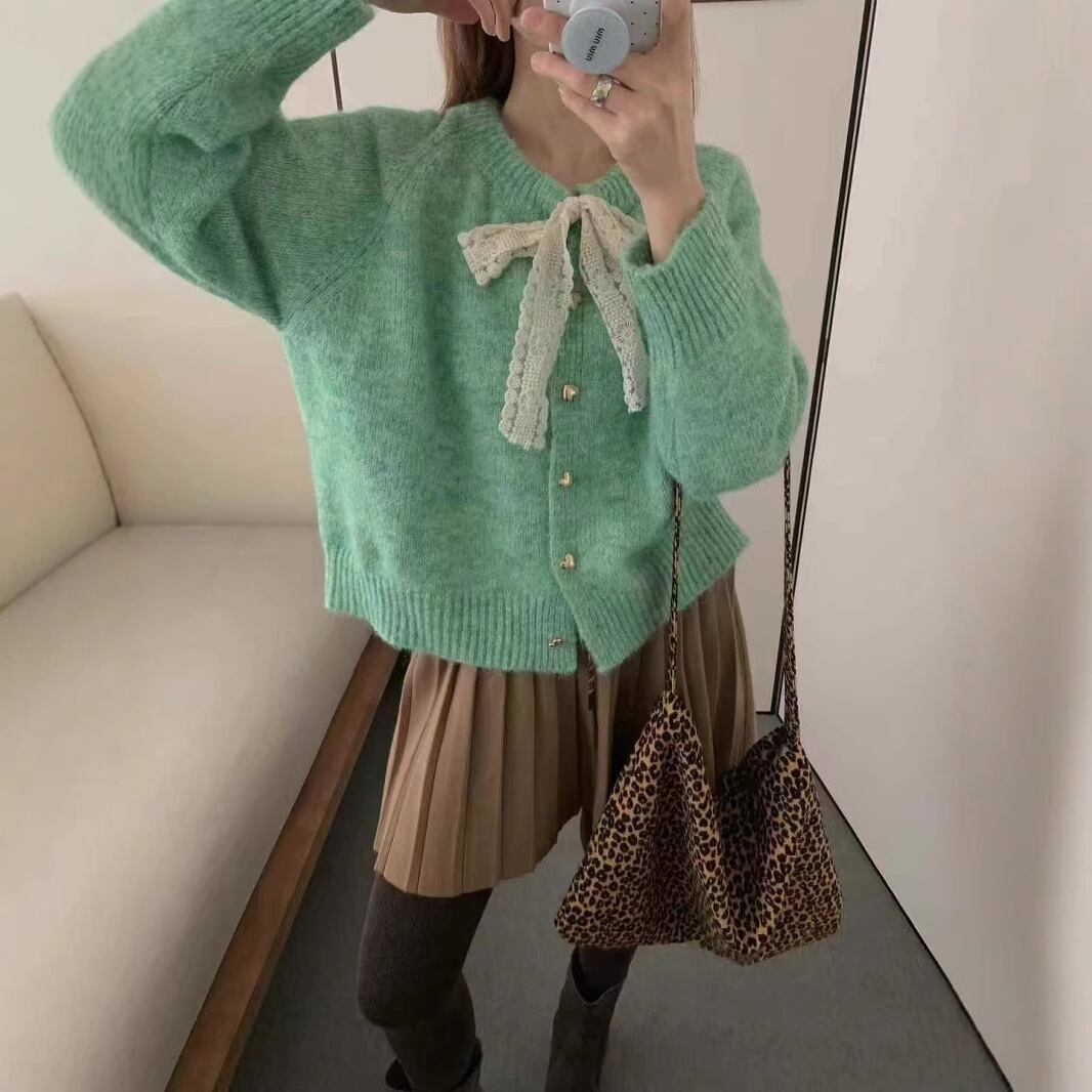【outer】リボン付きニットカーデ　M28821