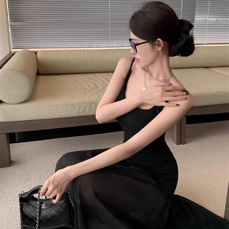 【dress】チュールドッキングロングキャミワンピース Q8154