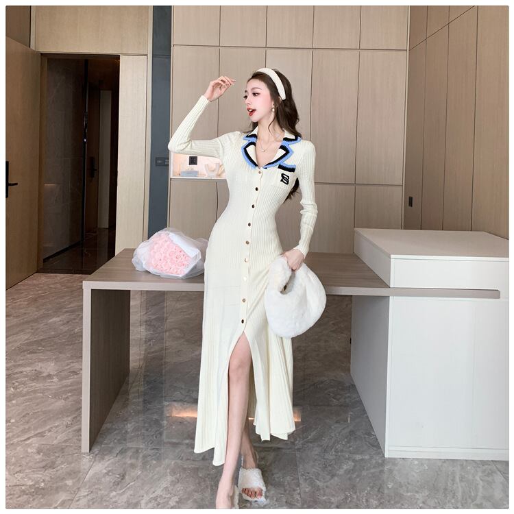 【dress】ボタンデザインニットワンピース　M18535