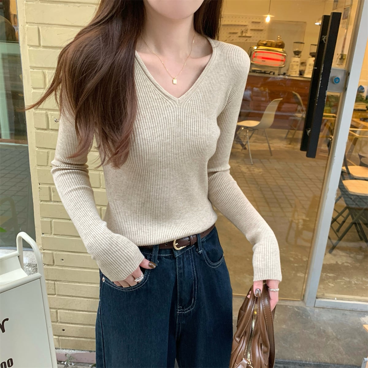 【tops】Vネックニットトップス　M29064