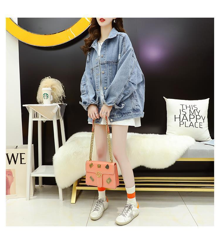 【outer】韓国ファッション秋新作ラペル長袖レトロゆったり着回しデニムジャケットF0695