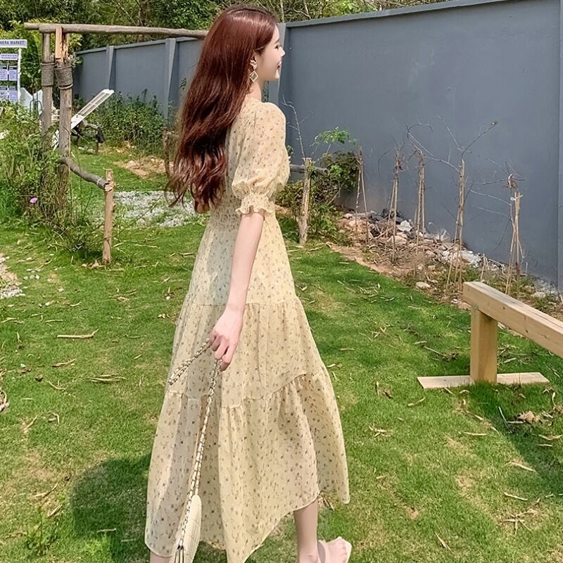 【dress】ファッションend清新！ウィートシフォン森ガール着痩せ花柄ワンピース