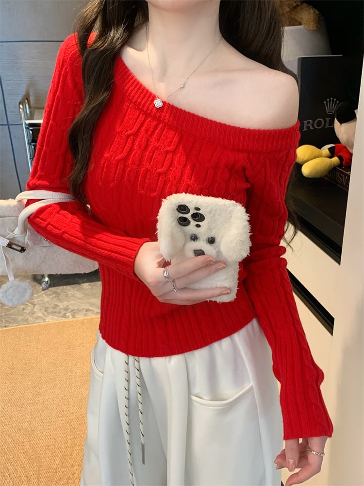 【tops】オフショルダーニットトップス　M28411