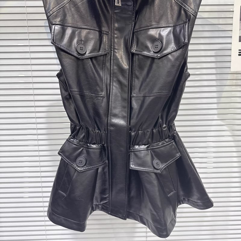 【outer】ロングPUベスト Q7746