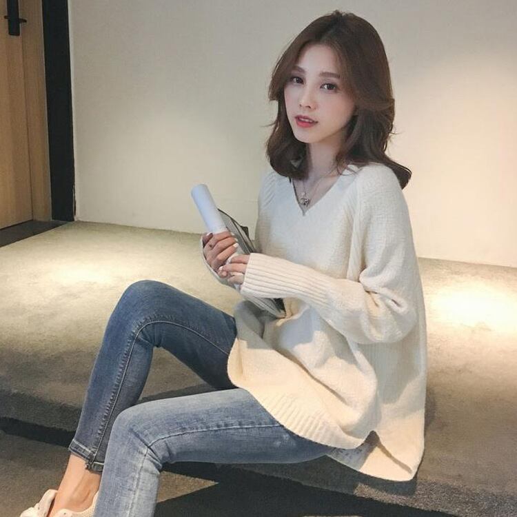 【tops】オシャレ度満点〜秋新作ラウンドネック長袖不規則無地ゆったり着回しニットセーターF0841