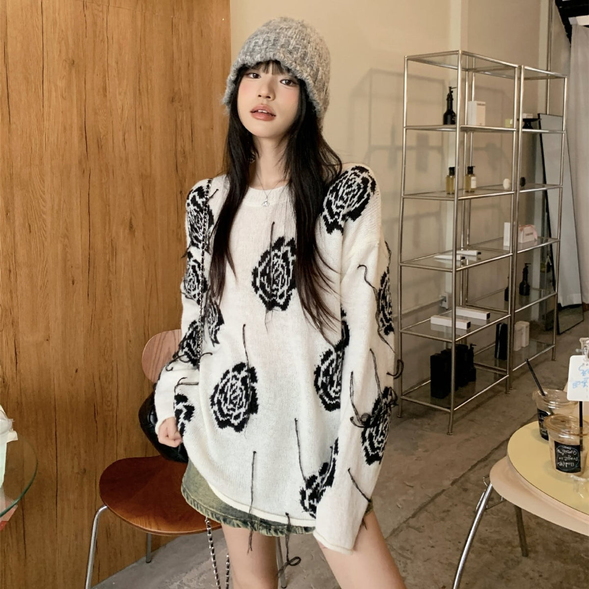 【tops】プリントニットセーター　M27067