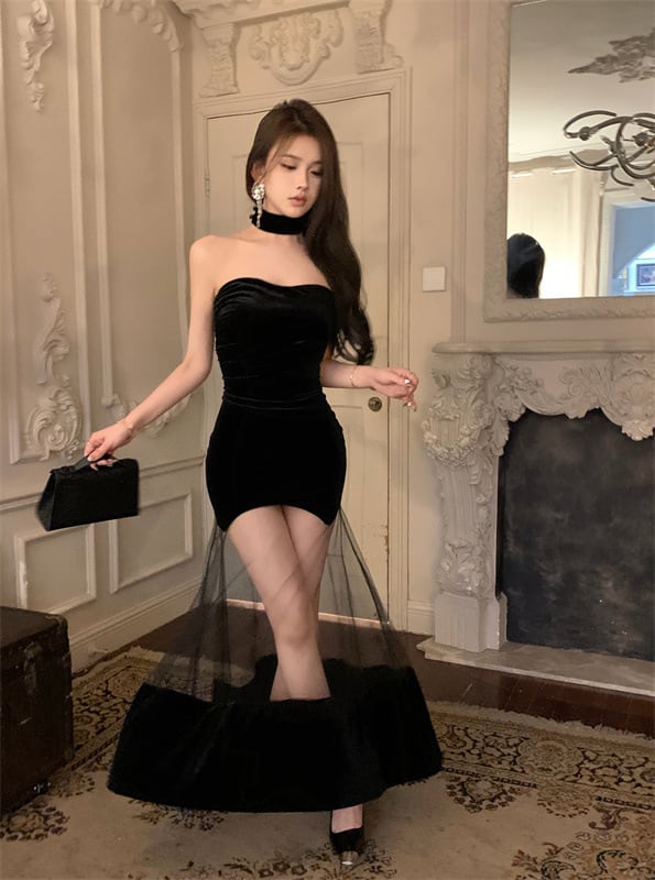 【dress】メッシュ切り替えワンピース G20334