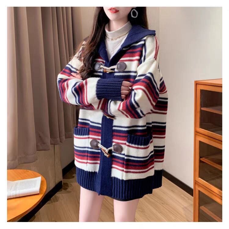 【outer】ボーダー柄ニットカーデ　M28488