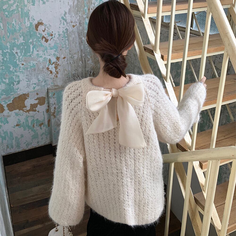 【tops】リボン付きニットセーター　M27460