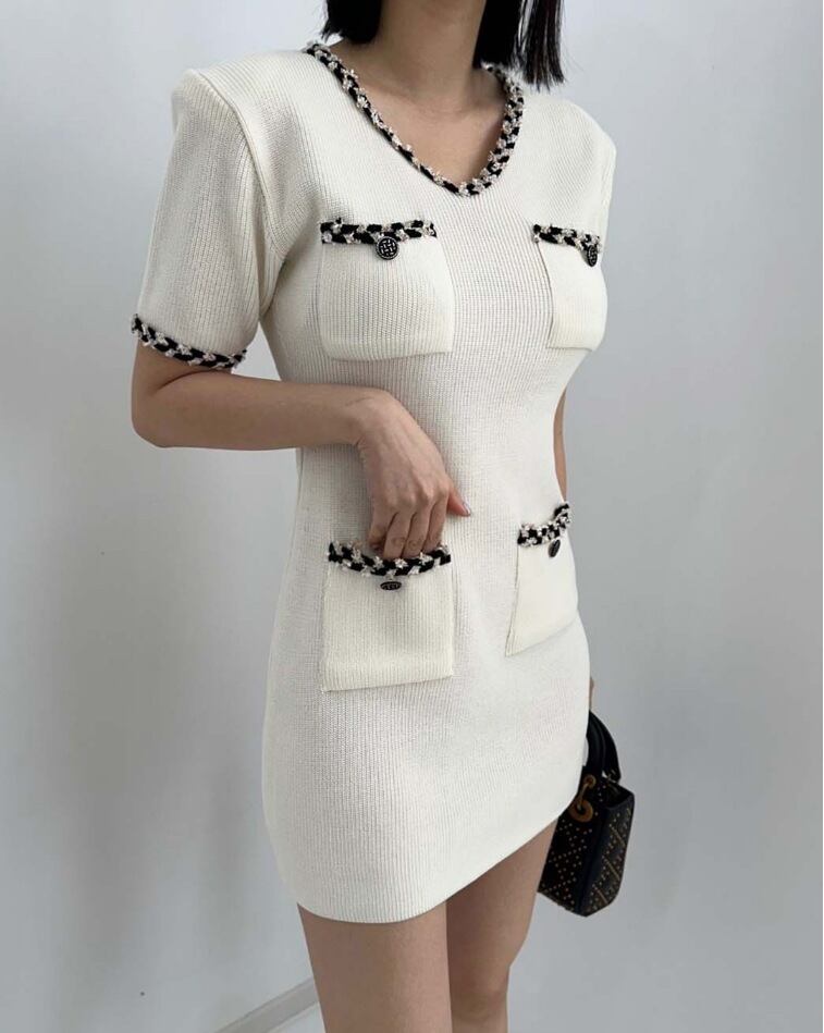 【dress】Vネックニットタイトワンピース G21158