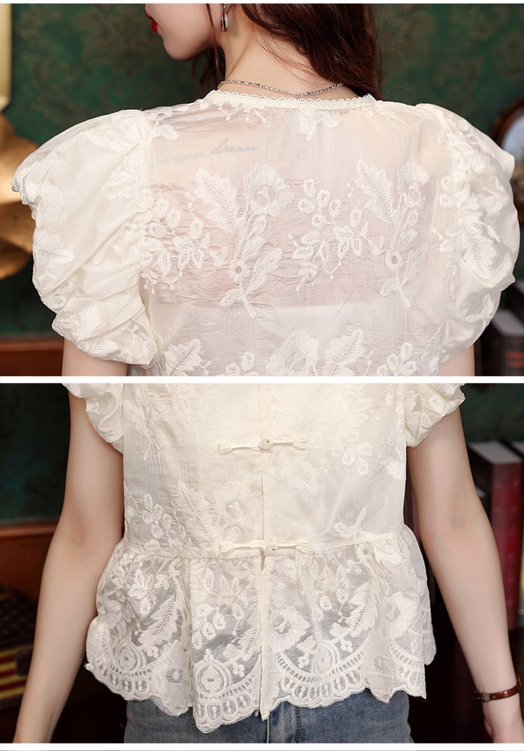 【tops】レースパフスリーブブラウスG21541