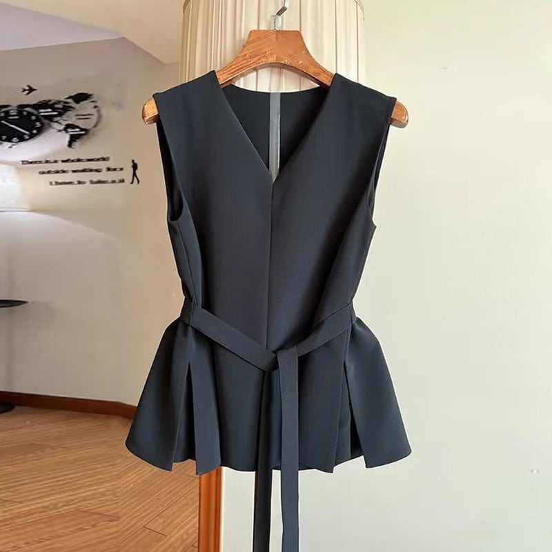 【tops】2色ウエストリボンタンクトップF7535