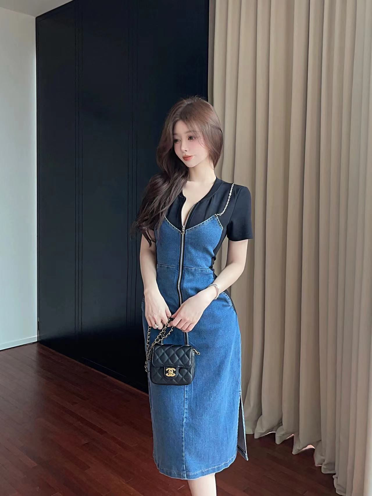 【dress】偽二つ切り替えデニムワンピース G21386