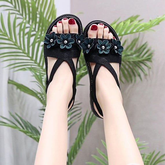 【shoes】一目惚れ！2色花模様履きやすい合わせやすい大人きれいめ厚底サンダル