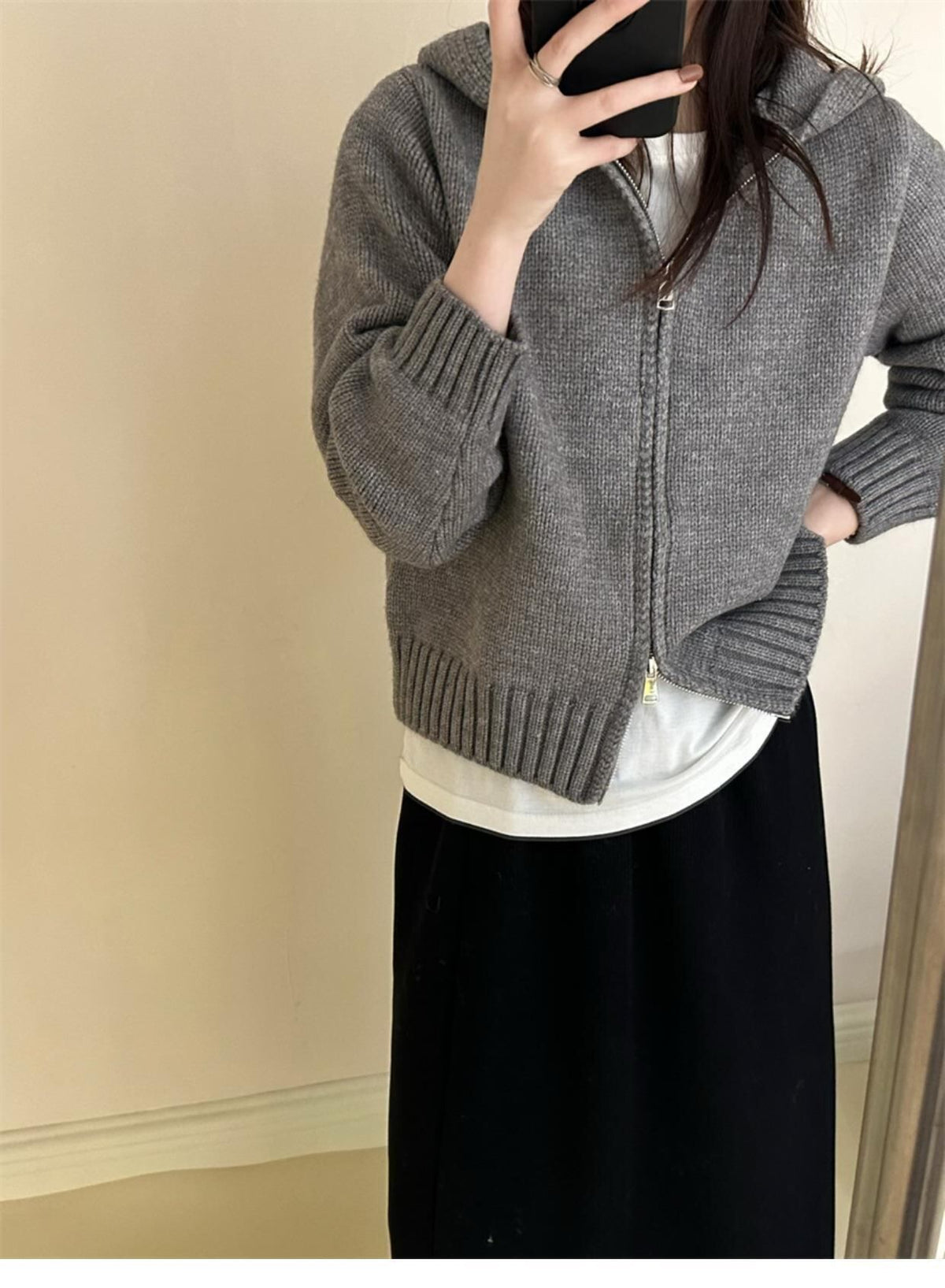 【outer】フード付きニットカーデ　M28652