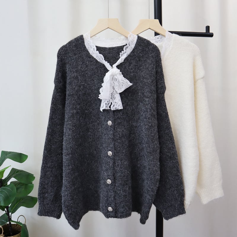 【outer】レース切り替えニットカーデ　M27325