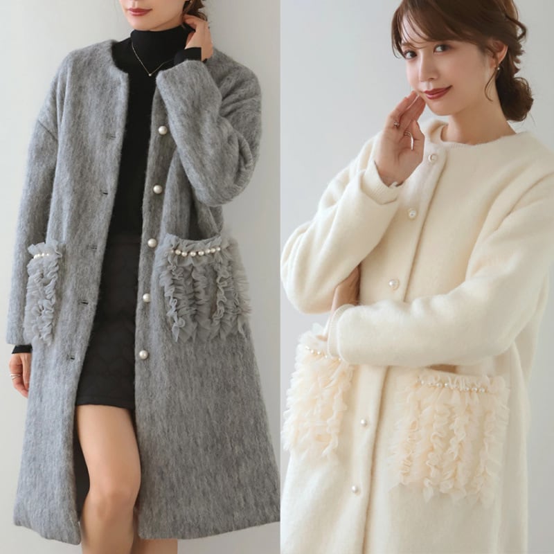 【outer】パールロング丈コート　M27778