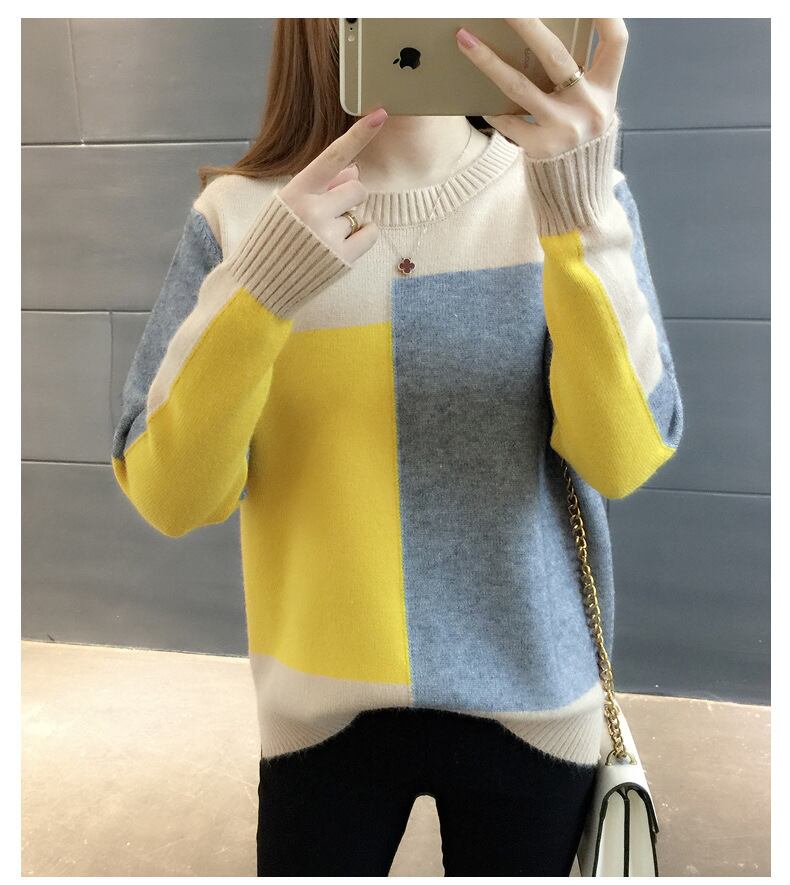 【tops】好感度UP〜ラウンドネック長袖4色ルーズゆったり着回しニットセーターW0148