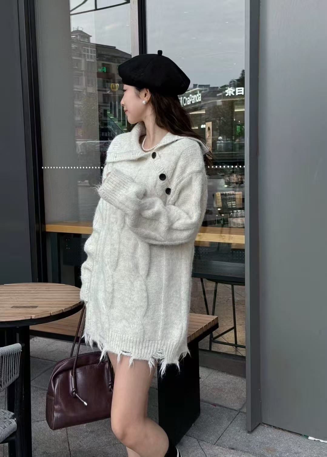 【tops】折り襟ニットセーター　M29319