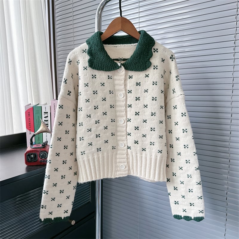 【outer】折り襟ニットカーデ　M27375