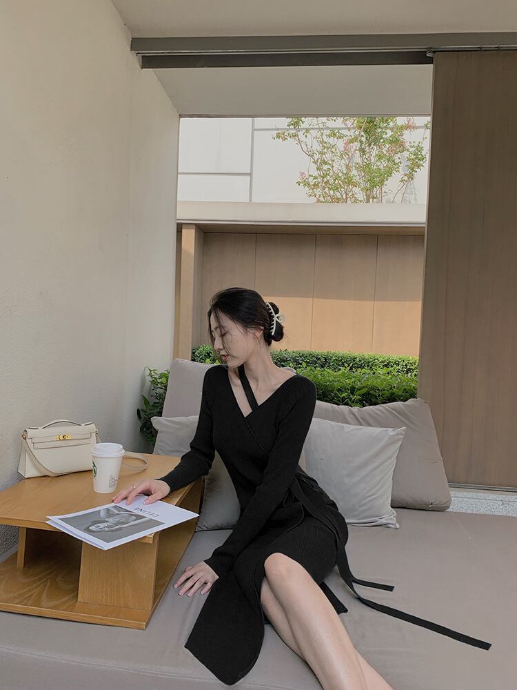 【dress】優しい雰囲気!気質満点レトロスウィートフランス風秋ニットワンピース G2402