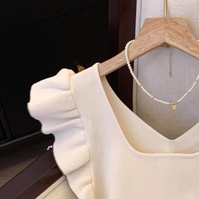 【tops】5色フレンチスリーブニットＴシャツF7442