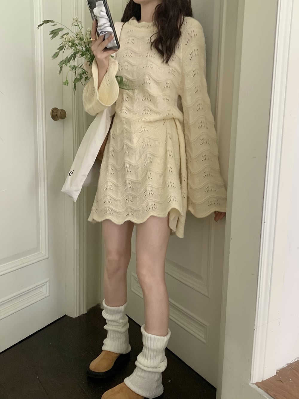 【dress】カットワークニットワンピース　M25591