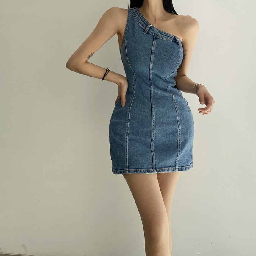 【dress】オフショルダーデニムワンピース　M25031