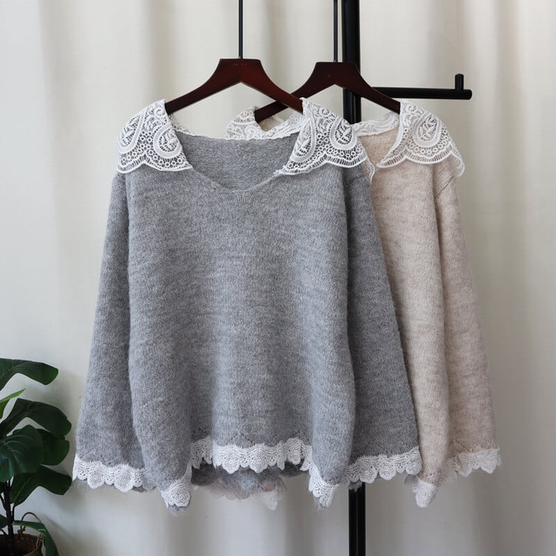 【tops】レース切り替えニットセーター　M27292