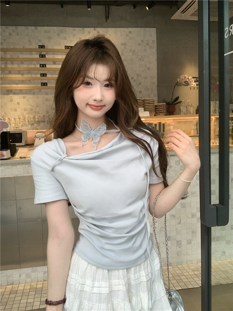 【tops】リボンイレギュラーTシャツG21557