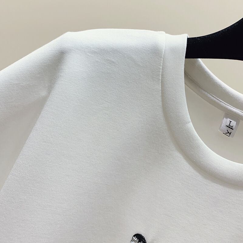 【tops】半袖英字柄フリンジＴシャツF7457