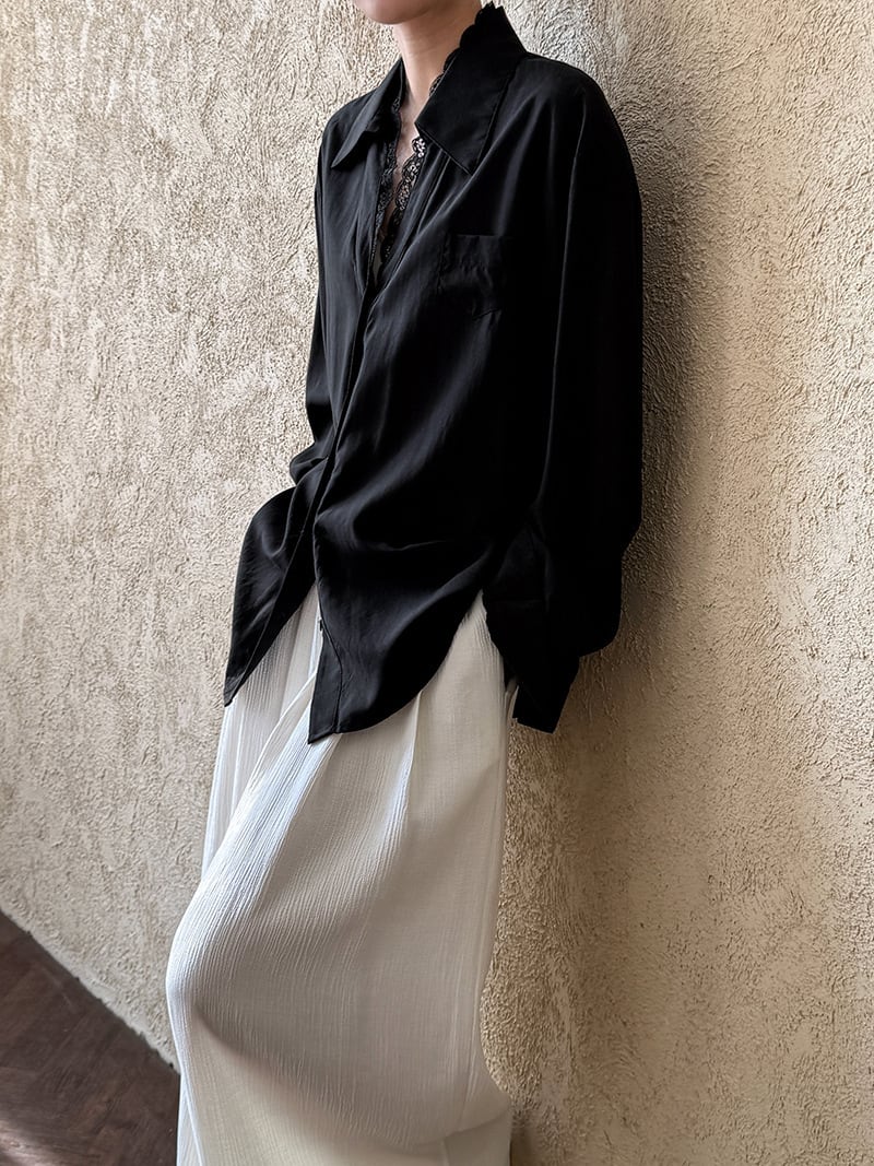 【tops】レース切り替えシャツブラウス　M29946