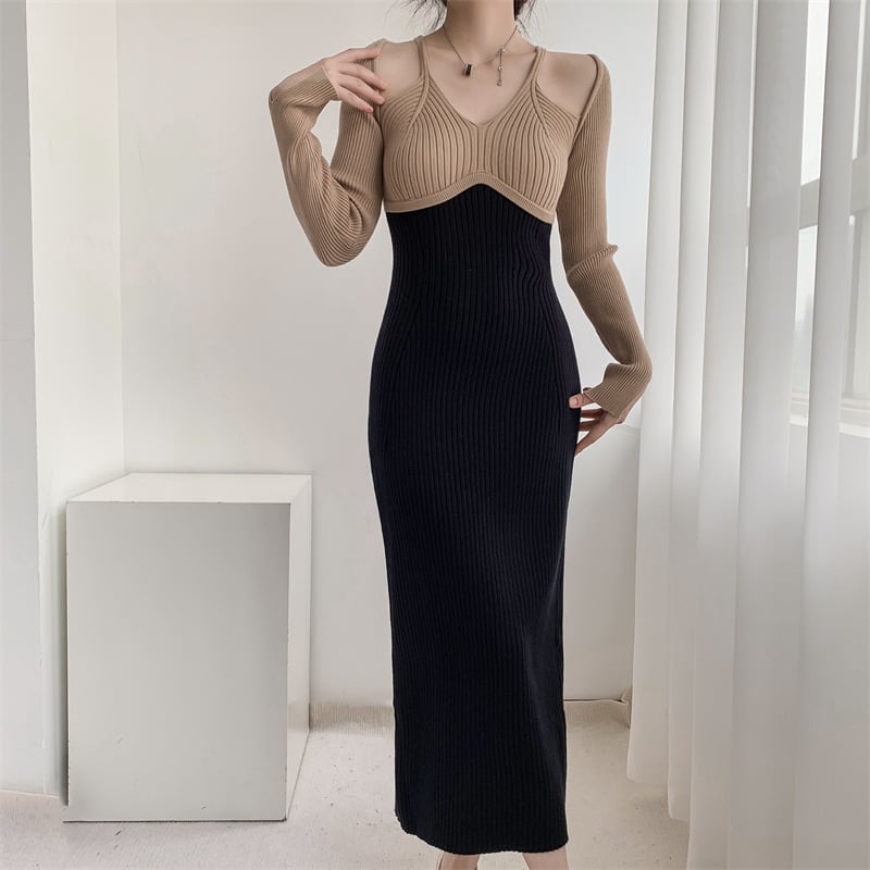 【dress】配色ニットワンピース　M25545
