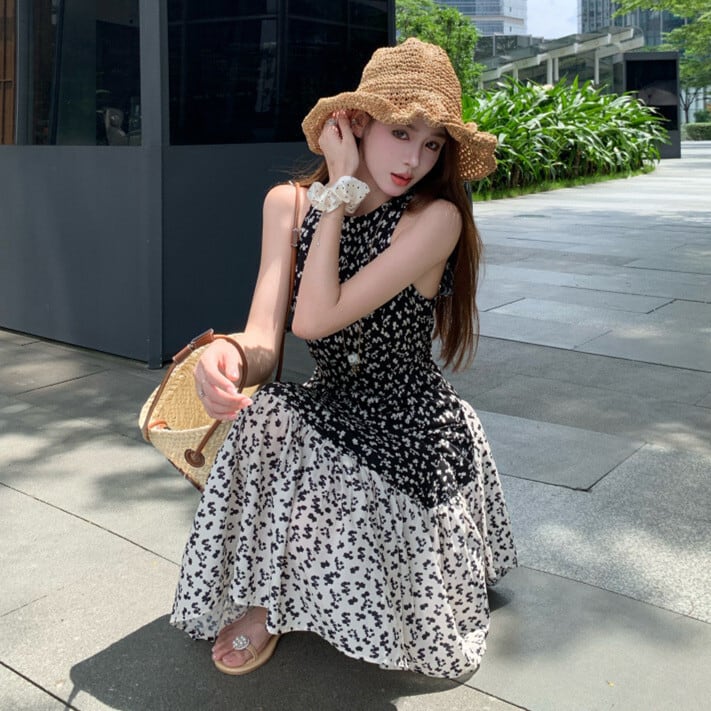 【dress】切り替え花柄ワンピース　M24343
