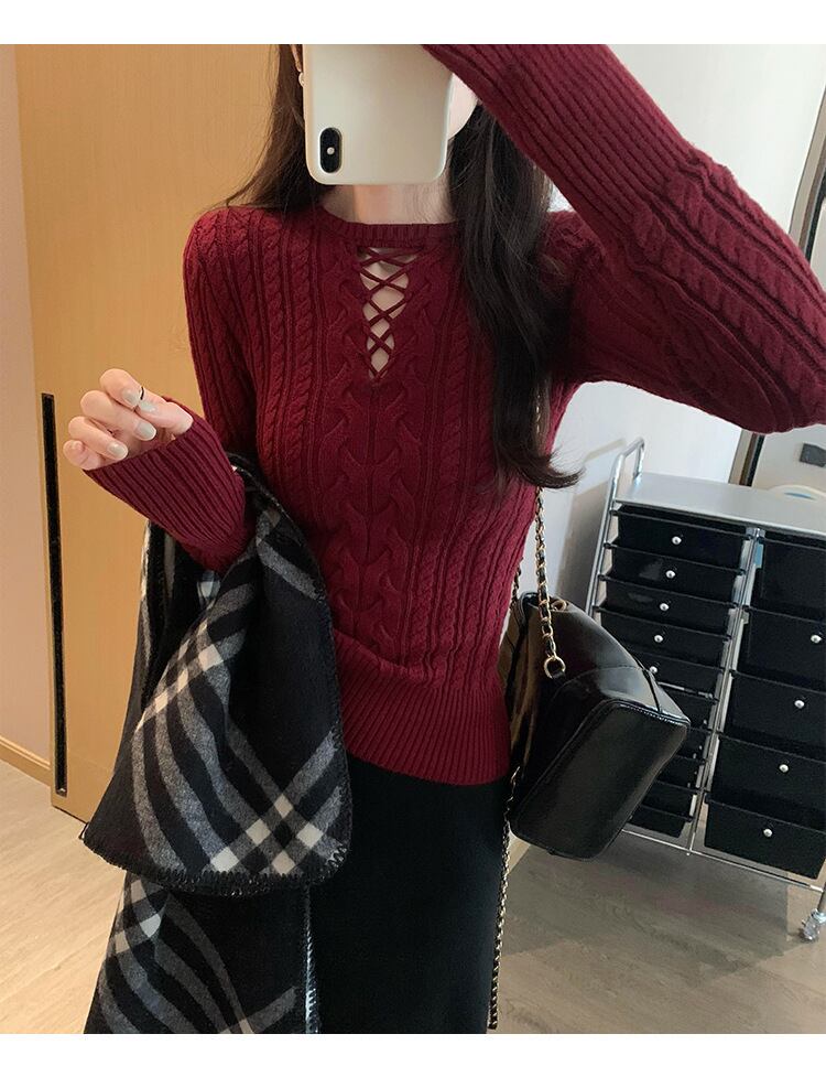 【tops】カットワークニットトップス　ニットトップス