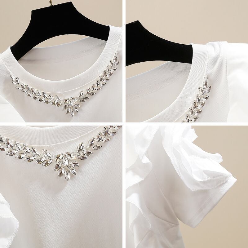 【tops】ラインストーンフリルＴシャツF7299