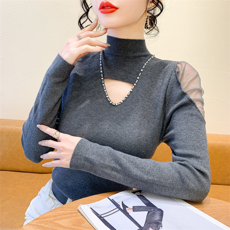 【tops】シースルーショルダーニットトップス　M28082