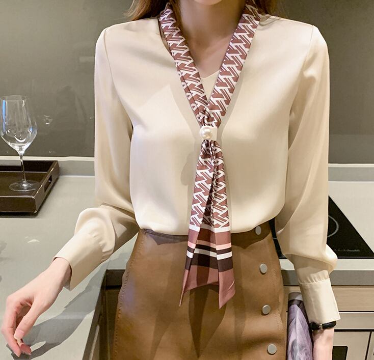 【tops】春新作バンドカラー長袖体型カバーファッションプリント配色シャツF0672