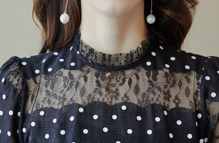 【dress】好感度UP!気質満点フェミニンレース体型カバードット柄ワンピース G0506