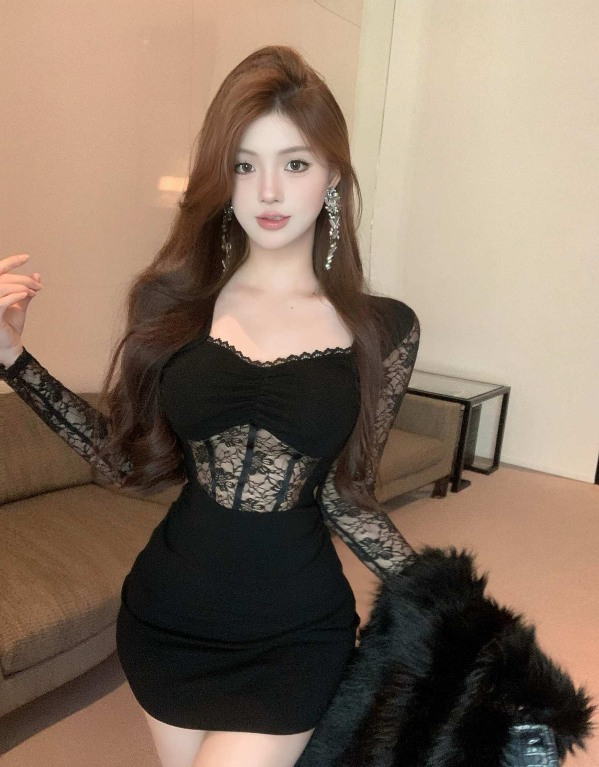 【dress】レース切り替えワンピース　M29606