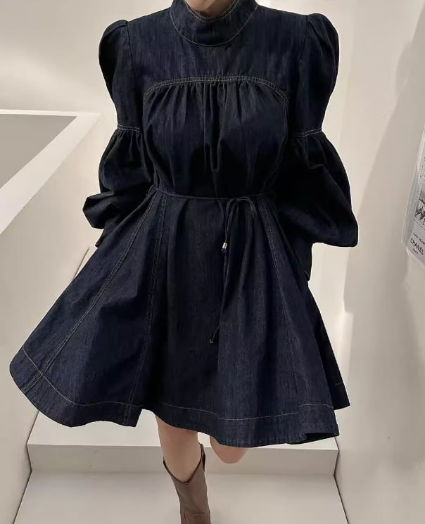 【dress】リボン付きデニムワンピース　M29769