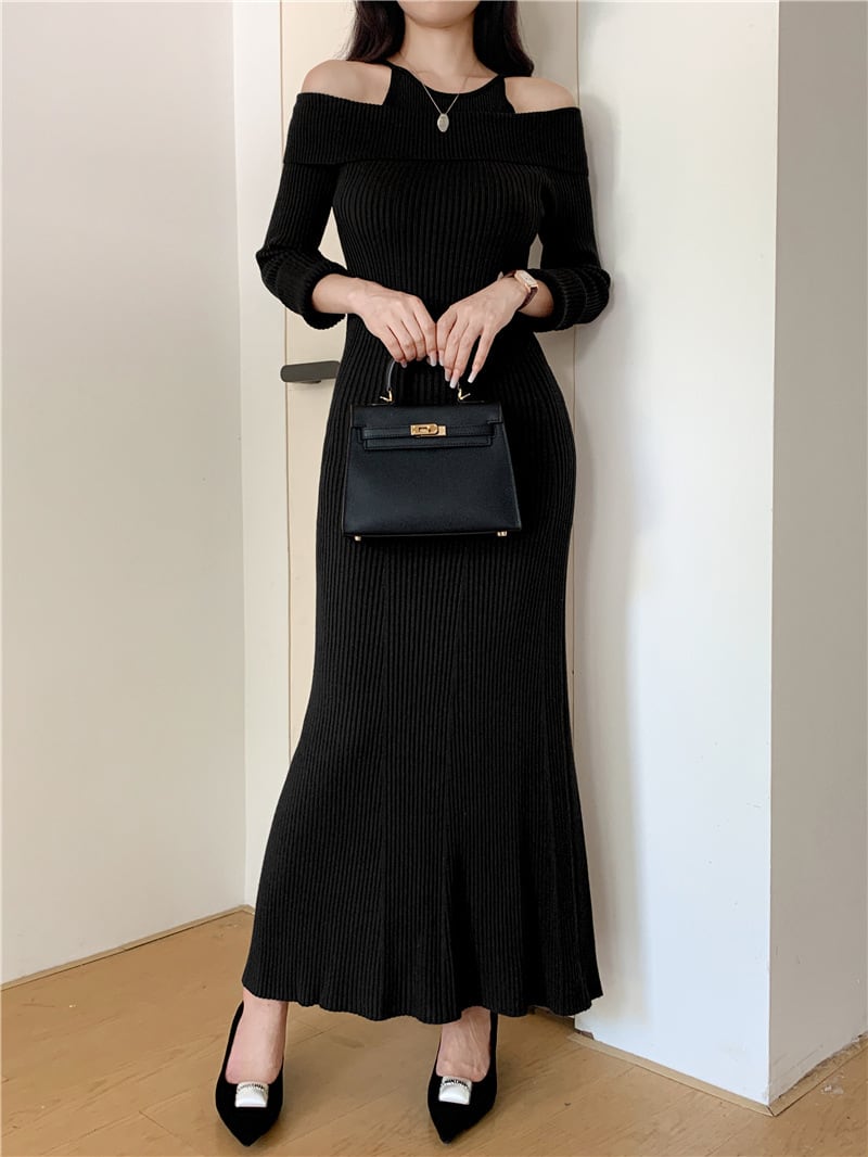 【dress】オフショルダーマーメイドニットワンピース　N2767