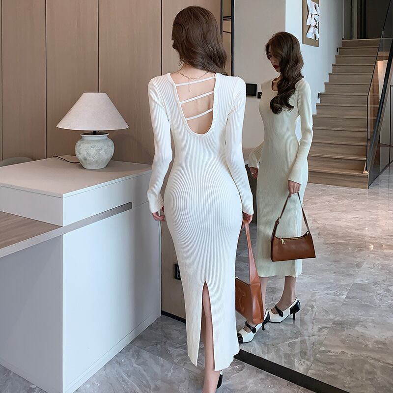 【dress】スリットニットワンピース　M18816