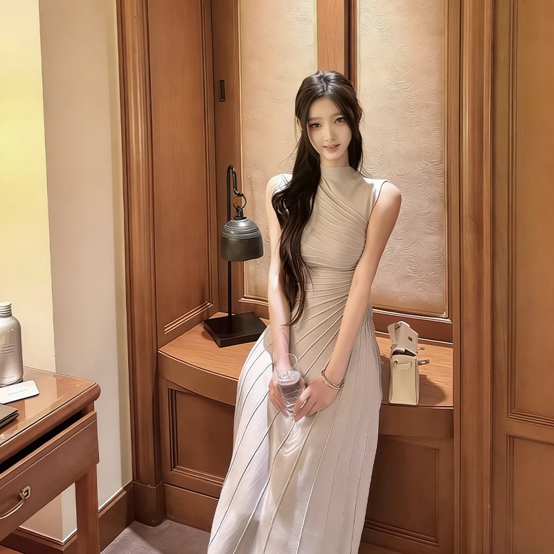 【dress】ノースリーブハイネックニットワンピース Q8404