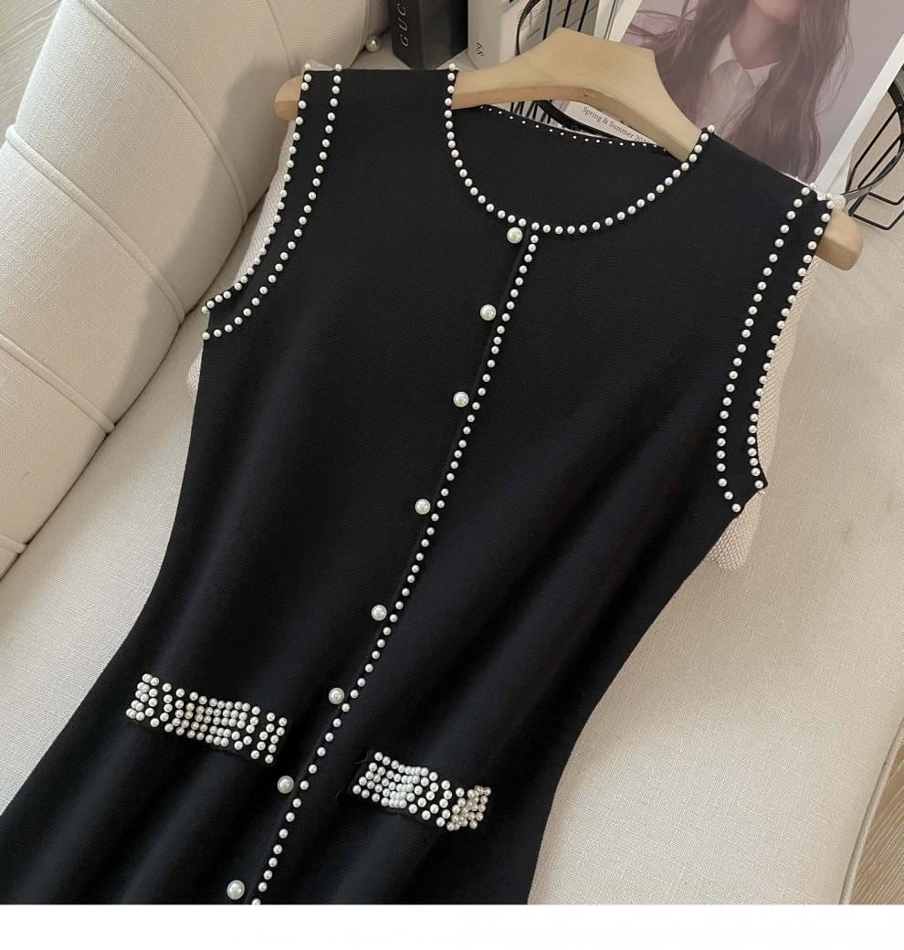 【dress】パールノースリーブニットワンピース　M24911