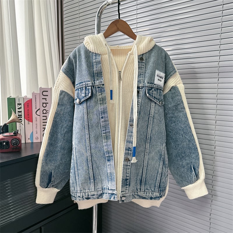 【outer】デニム切り替えニットカーデ　M25785